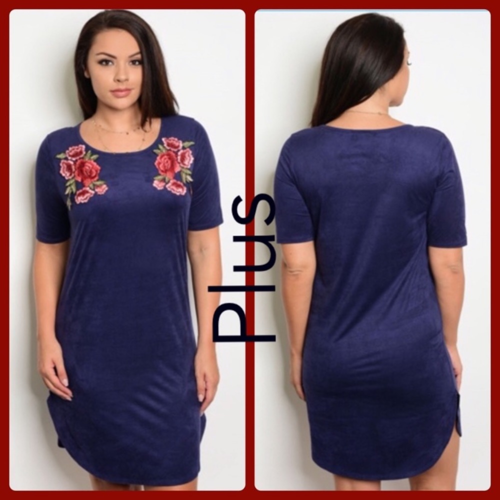 ❗️NEW❗️Plus Size Blue Faux Suede Floral Dress 💙💙